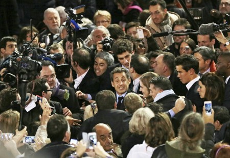  萨科齐2月10日出现在莫里泽的大型造势会上。 （AFP/Getty Images）