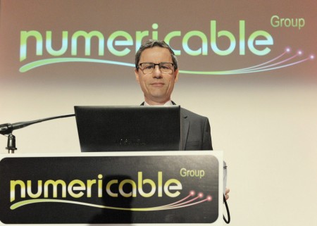 Numericable的首席执行官德努瓦耶（Eric Denoyer）在3月12日集团2013年业绩新闻发布会上。（AFP/Getty Images）