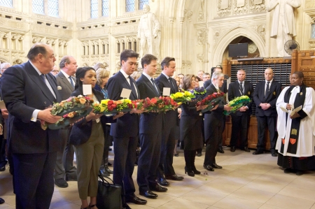 2015年1月30日，英国议会在西敏寺举行追悼丘吉尔的纪念仪式。（Getty Images）