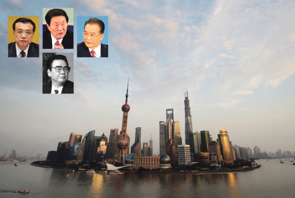 李克强(左一)、朱镕基(中)、温家宝(右一)和李鹏（AFP/Getty Images&网络图片）