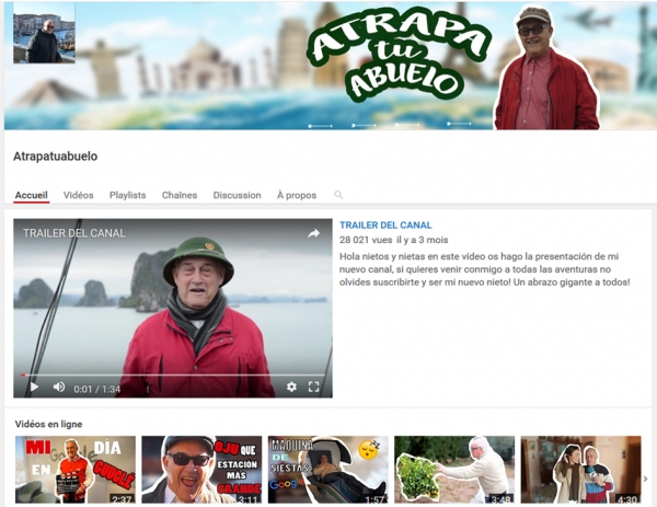 “Atrapatuabuelo”频道在视频网站YouTube上迅速蹿红。（网页截屏）