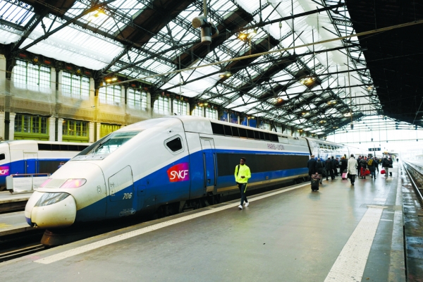 2018年2月15日，一辆在巴黎里昂站（Gare de Lyon）准备启程的火车（AFP/Getty Images）