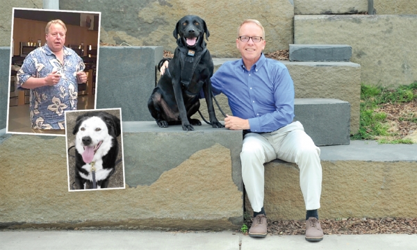左上图:Eric减肥前的样子以及他的爱犬Peety;上图:如今减肥后的Eric和爱犬Jack。 左上图:Eric减肥前的样子以及他的爱犬Peety;上图:如今减肥后的Eric和爱犬Jack。