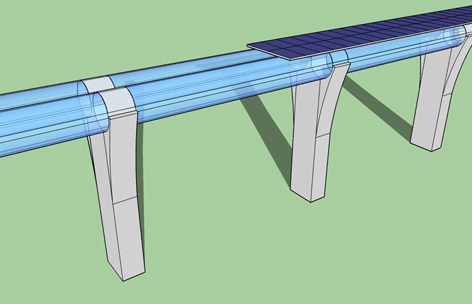 超回路列车土建工程的3D示意图。钢制的管道在图片中以透明色表现。（Edit1306/维基百科）