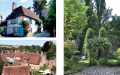 左上图：热尔伯鲁瓦镇中有名的小蓝屋（A.GOUVERNEL-LPBVF）；左下图：小镇老房子；右图：紫衫花园(Claude villetaneuse/维基百科)