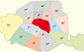 红色区域为巴黎市中心四区： 一区、二区、三区和四区 (123RF)