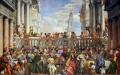 《喀纳婚宴》是意大利画家委罗内塞于1562-1563年所作。画幅达到6.77 x 9.94米，是卢浮宫里最大的布面油画，气势磅礴，人物众多，呼之欲出，堪称威尼斯画派的典范。（公有领域）