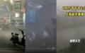 上海市迎来暴雨、狂风侵袭，不只有3名“大白”在龙卷风中倒下，当地救灾篷也瞬间“消失”。   （图片来源：视频截图）