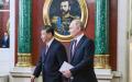 今年3月21日，习近平与普京在莫斯科克里姆林宫会谈后举行签署仪式。（GRIGORY SYSOYEV/SPUTNIK/AFP via Getty Images）