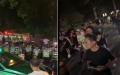 广州番禺星河湾大批业主上街抗议，集体高喊“警察打人”。（图片来源：视频截图）