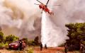 图为一架消防直升机正在雅典附近的村庄灭火。（Getty Images）