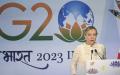 意大利总理梅洛尼（Giorgia Meloni）在2023年G20峰会上发言。（ MONEY SHARMA/AFP via Getty Images）