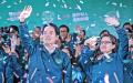 2024年1月13日，台湾民进党总统当选人赖清德在台北的民进党党总部集会上向支持者讲话。(Annabelle Chih/Getty Images)