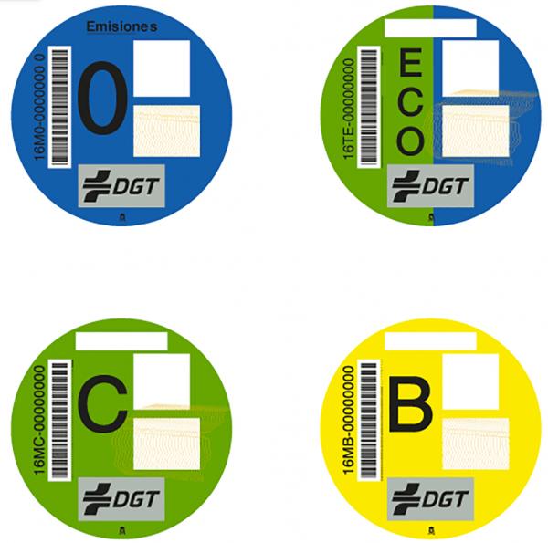 四种车辆环保标签（www.correos.es截图）
