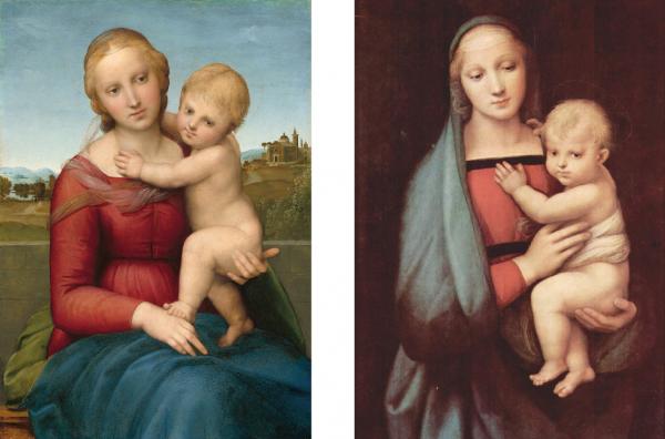 左图：《圣母子》（公有领域）；右图：《圣母与圣子》（公有领域）
