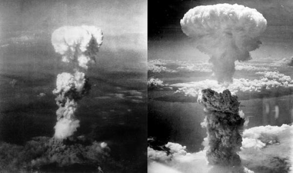 广岛（左）与长崎（右）原子弹爆炸后所产生的蕈状云