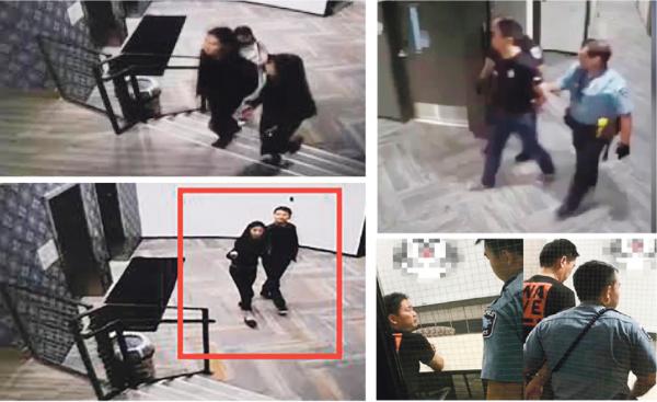 左上图和左下图：刘静瑶称因为醉了，所以同样的路走过两次。第一次女助理跟在后面，第二次没有了女助理的身影。而在引路和进入电梯时，她把手搭在了刘强东的胳膊上。 右上图和右下图：刘强东被美国警方带走时的视频也出现在网络上。