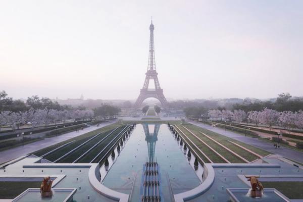 巴黎市长伊达尔戈（Anne Hidalgo）5月21日公布了埃菲尔铁塔周边的改造工程蓝图。（www.paris.fr）