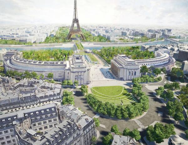 巴黎市长伊达尔戈（Anne Hidalgo）5月21日公布了埃菲尔铁塔周边的改造工程蓝图。（www.paris.fr）