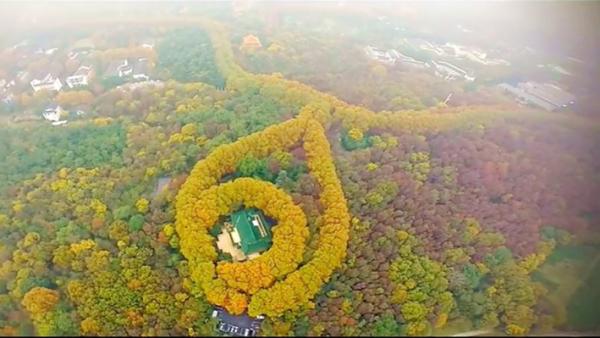 位于南京市的美龄宫，从空中鸟瞰宛如一串闪耀的宝石项链，令人惊艳。