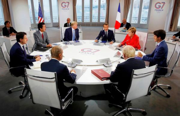 8月25日，美、法、德、英、意、加、日七国元首在法国南部海滨小镇比亚里茨参加G7峰会会议。（Getty Images/AFP）