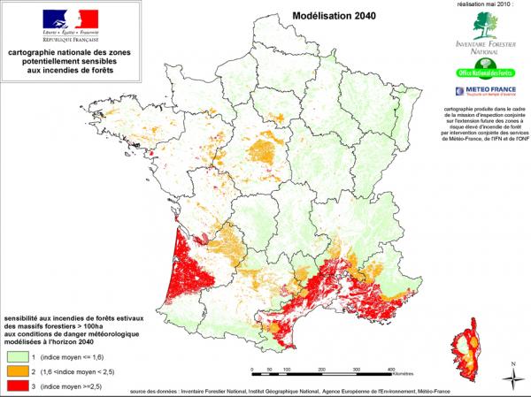 森林数据气象局预计法国2040年的森林火灾数量将比1961-2000年段增加30%。(Inventaire Foresteir National)