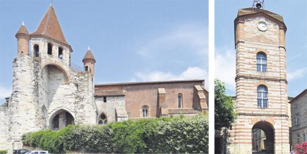 左图：奥维拉小镇上的圣-皮埃尔教堂；右图：奥维拉钟楼。