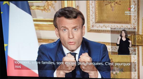 4月13日，法国总统马克龙（Emmanuel Macron）发表了电视讲话。（AFP/Getty Images）