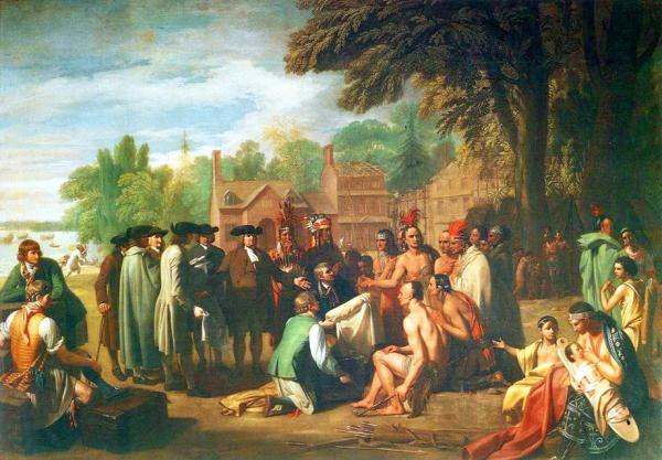 欧洲人和北美东海岸印第安人之间第一次有记载的会面发生在十六世纪。（公有领域）