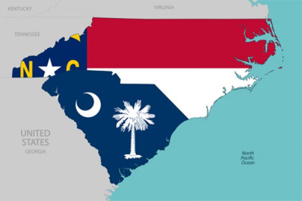 美国北卡罗莱纳州（上半部分）和南卡罗莱纳州（下半部分）（公有领域）