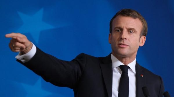 图为2019年10月18日，法国总统马克龙在欧盟峰会上发表讲话。（图片来源：Sean Gallup/Getty Images)