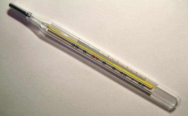水银温度计（图片来源：Menchi/维基百科/CC BY-SA 3.0）