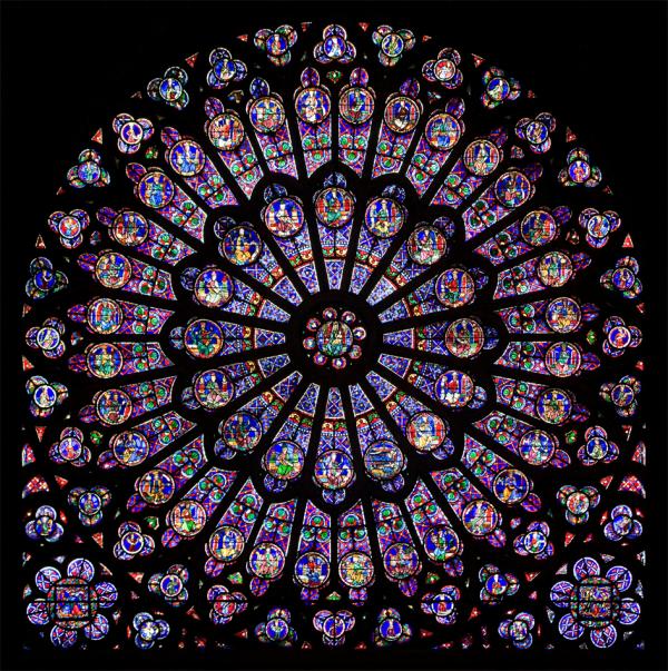 早期哥特式建筑，巴黎圣母院北面的玫瑰花窗，公元1163-1250年建。（Julie Anne Workman/Wikipedia/CC BY-SA 3.0）