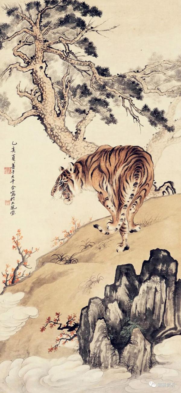 在中国几千年的历史发展过程中，老虎具有着勇猛威望的形象，常常与龙并称，如“云从龙，风从虎”的说法。（图：张大千/公有领域）
