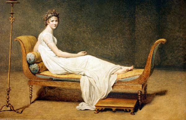 《雷卡米埃夫人》为法国画家路易・大卫作于1800年。这是一幅未完成的油画作品，底层的技法显露无遗：松动笔触下透明色层铺出的背景和暗部颜色体现出空气感和空灵静谧的古典主义气氛；厚重的不透明提白技巧让人物的亮部和身上的白色衣服显得十分突出，作品虽未完成，但人物已具备了古典舞台剧中的主体效果。 《雷卡米埃夫人》局部，薄而透明的暗部处理方式是大多数传统油画的特点。这样可以在画面肌理上与不透明的亮部形成对比，烘托出主体亮部的同时与之形成虚实相生的韵味。（公有领域）