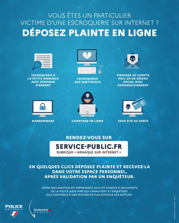 法国警方介绍针对网络诈骗在线报案平台的宣传单。