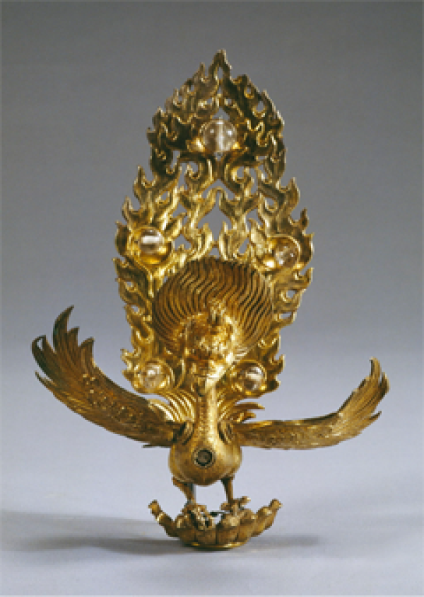 1978年发现于千寻塔塔顶的银鎏金镶珠金翅鸟。（公有领域）