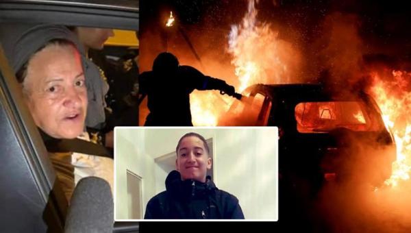 法国暴动延烧市长家遭纵火，非裔少年外婆喊话“别把他的死当借口”。(图片来源：推特合成图)