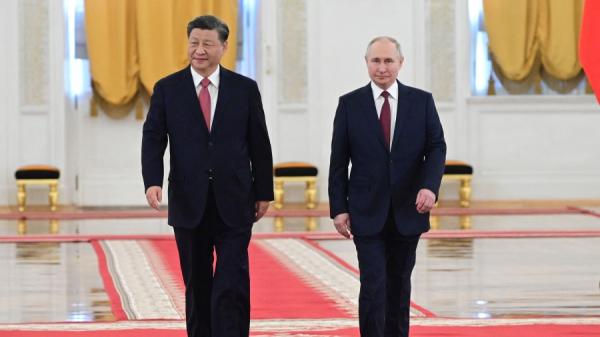 2023年3月21日，普京在莫斯科克里姆林宫会见习近平。(图片来源: PAVEL BYRKIN/SPUTNIK/AFP via Getty Images)
