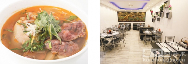 左图:顺化皇家汤;右图:Pho Mui餐馆内部装潢(摄影:李牧/看中国) 左图:顺化皇家汤;右图:Pho Mui餐馆内部装潢(摄影:李牧/看中国)
