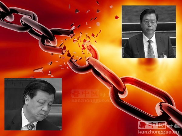 “雨伞运动”遭到香港当局的全面清场之后，习近平开始着手处理，之前利用“香港白皮书”激怒港人的江派势力——刘云山（左）和张德江（右），其二人目前的状况可谓是岌岌可