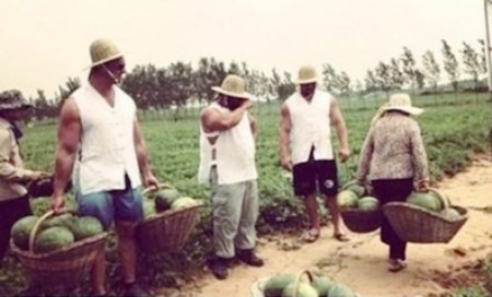 大婶轻松拎起百斤重的西瓜！（网络图片）