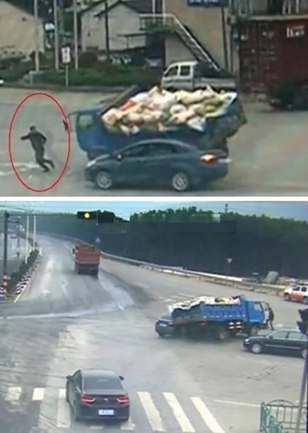 “奔跑哥”逃生现场。（网络图片）