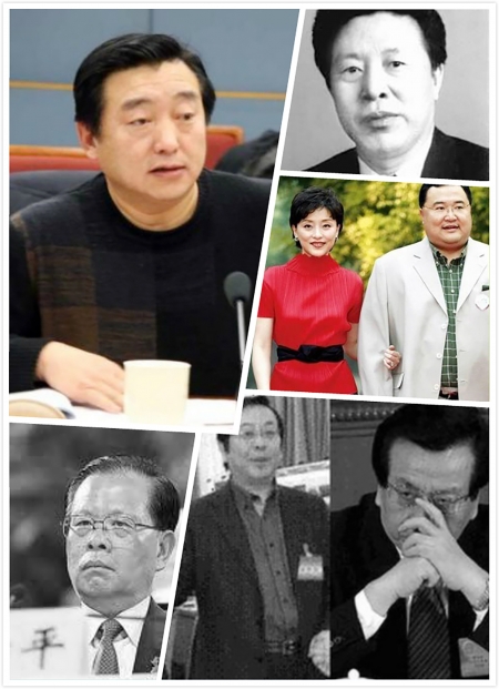 王笑然（左上）、孙家正（右上）、杨澜夫妇（中）、龚学平（左下）、曾庆淮同曾庆红兄弟二人（右下）。（《看中国》合成图片）