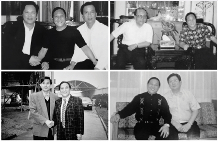 王林和众多“下马”高官的合照。左上：原广东省政协主席朱明国（左一），已被“双开”；右上：原铁道部部长刘志军，已被判死缓；左下：原江西省政协副主席宋晨光，已被判死