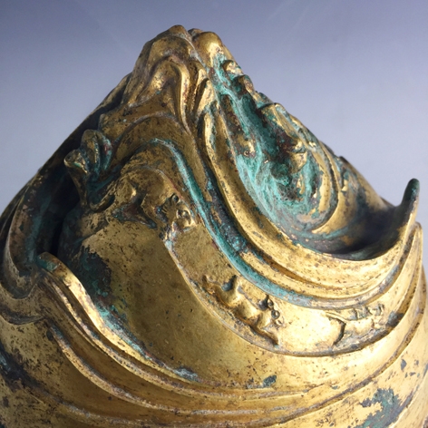 中国 古銅 花文 双耳蓋爐 香炉 M 3921 看收藏