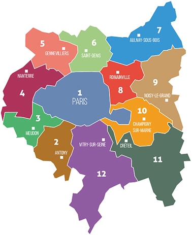图3:大巴黎大都会(Métropole du Grand Paris)区域细分图 (Paris 16/维基百科) 图3:大巴黎大都会(Métropole du Grand Paris)区域细分图 (Paris 16/维基百科)