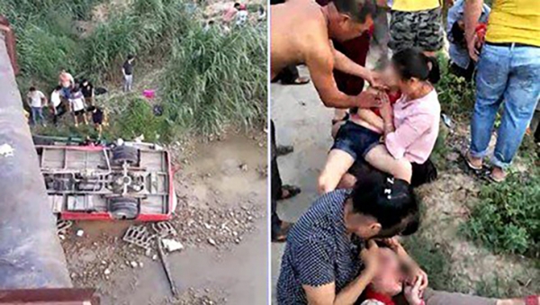 校车坠桥现场(网络图片) 校车坠桥现场(网络图片)
