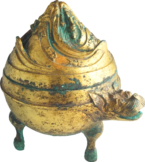 西汉铜鎏金兽首三足博山炉