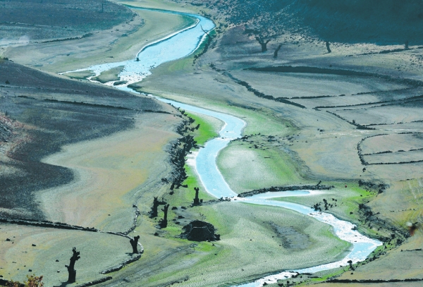 西班牙西北部比亚纳多沃洛(Viana do Bolo)的Bibei河,因干旱水位降低。(AFP/Getty Images) 西班牙西北部比亚纳多沃洛(Viana do Bolo)的Bibei河,因干旱水位降低。(AFP/Getty Images)